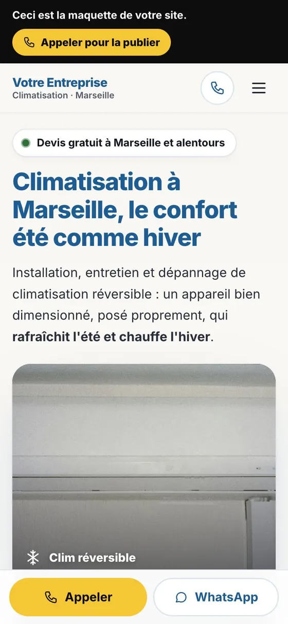 Site internet créé par IA pour un climaticien, vu sur téléphone