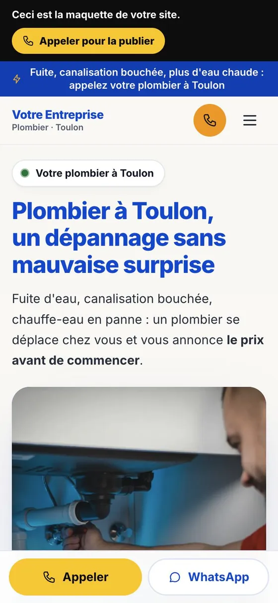 Site internet créé par IA pour un plombier, vu sur téléphone