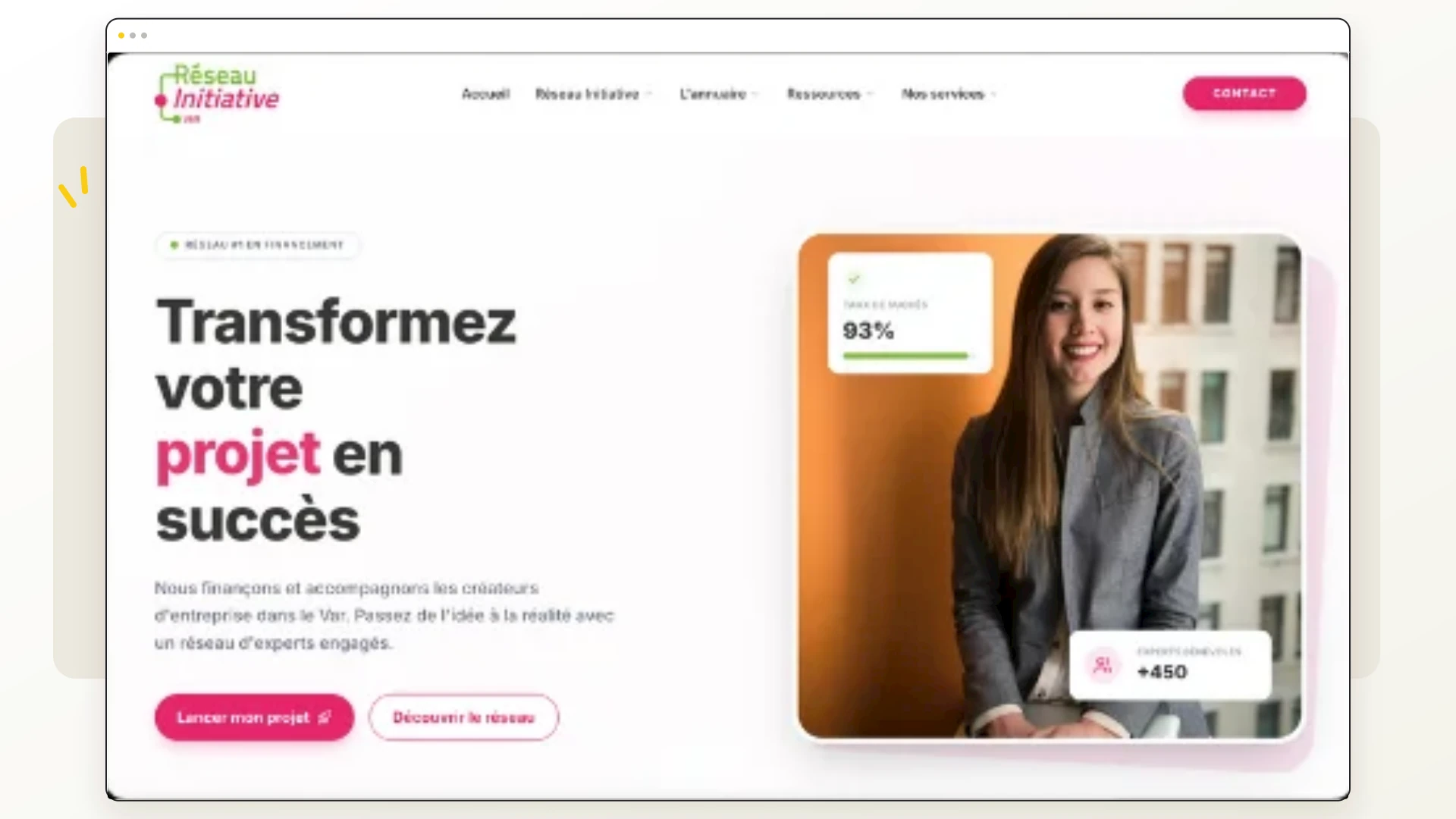 Page d'accueil du site d'Initiative Var : « Transformez votre projet en succès »