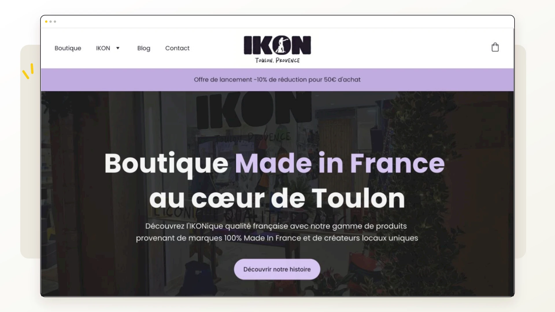 Page d'accueil de la boutique en ligne Ikon Toulon, produits made in France