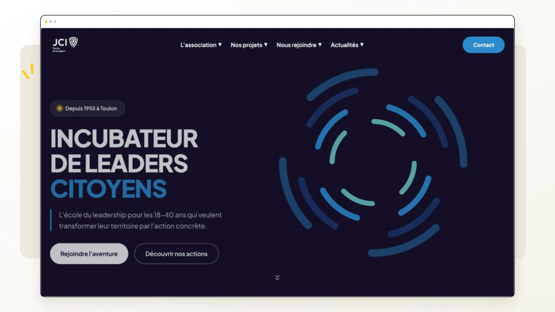 Page d'accueil du site de la JCE Toulon, incubateur de leaders citoyens